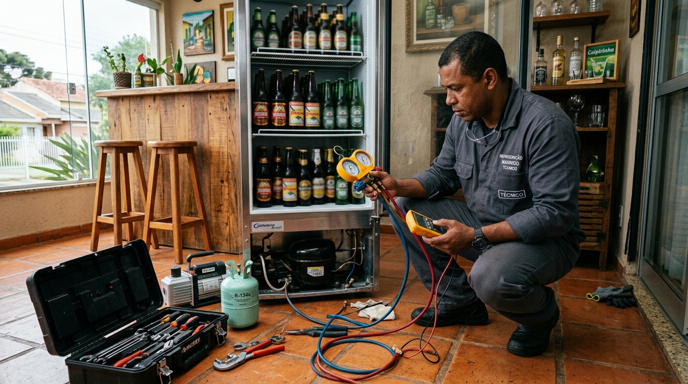 Técnico realizando manutenção de motor de cervejeira em Capão Redondo, Zona Sul‑SP