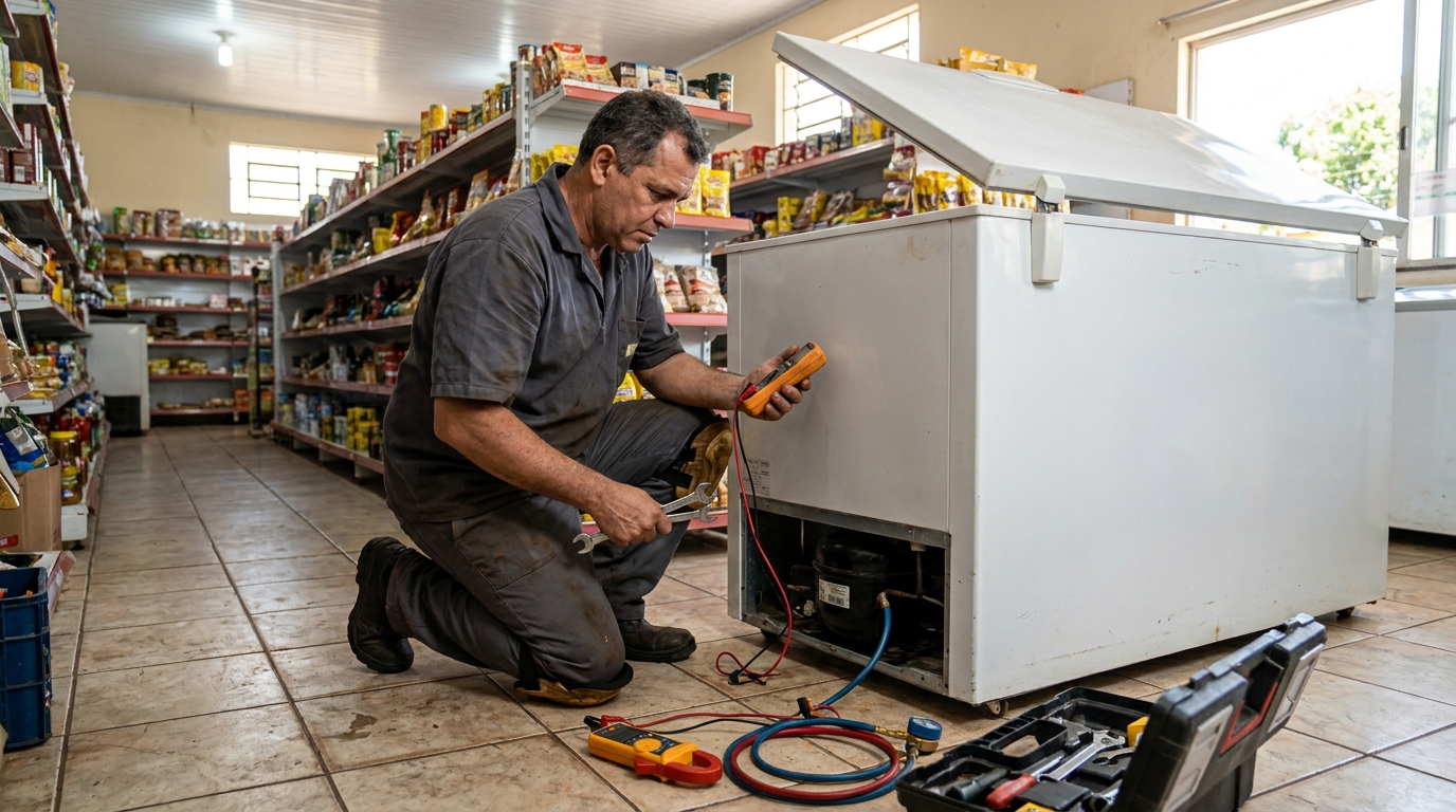 Troca de termostato de freezer em atendimento técnico na Vila Andrade, Zona Sul‑SP